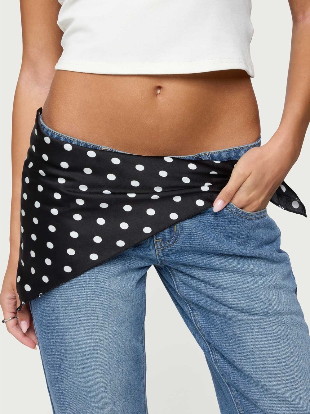 Edikted Black & White Polka Dot Triangle Scarf Bandana Y2K